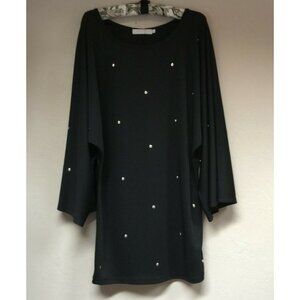 Charley 5.0 Womens Black Scoop Neck Studded Dolman Sleeve Tunic Top Size Small